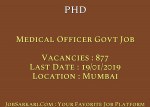 PHD Recruitment 2018 For Medical Officer Govt Job