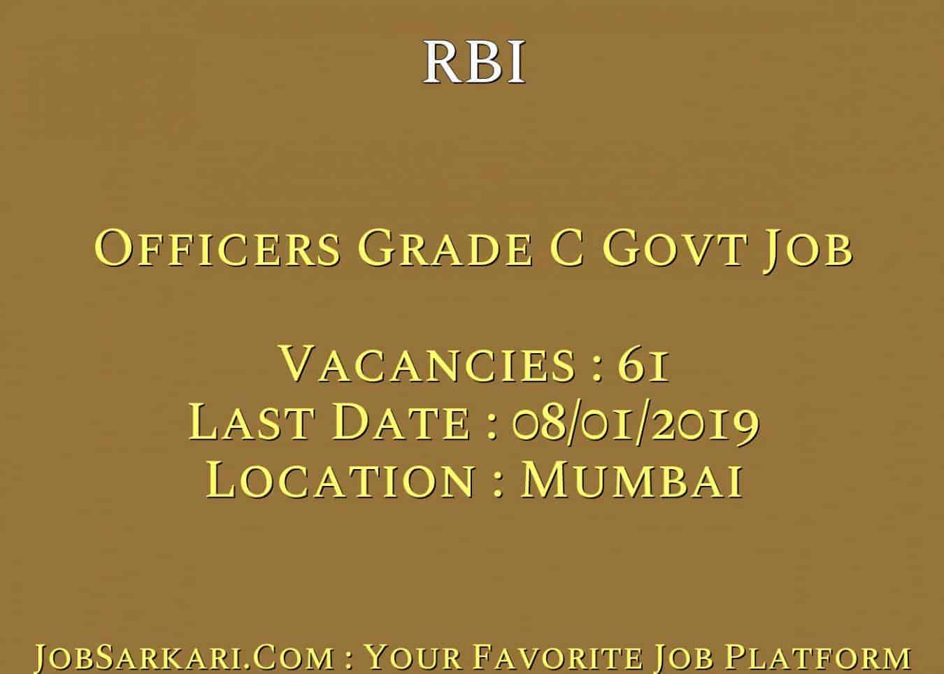 RBI Recruitment 2018 For Officers Grade C Govt Job