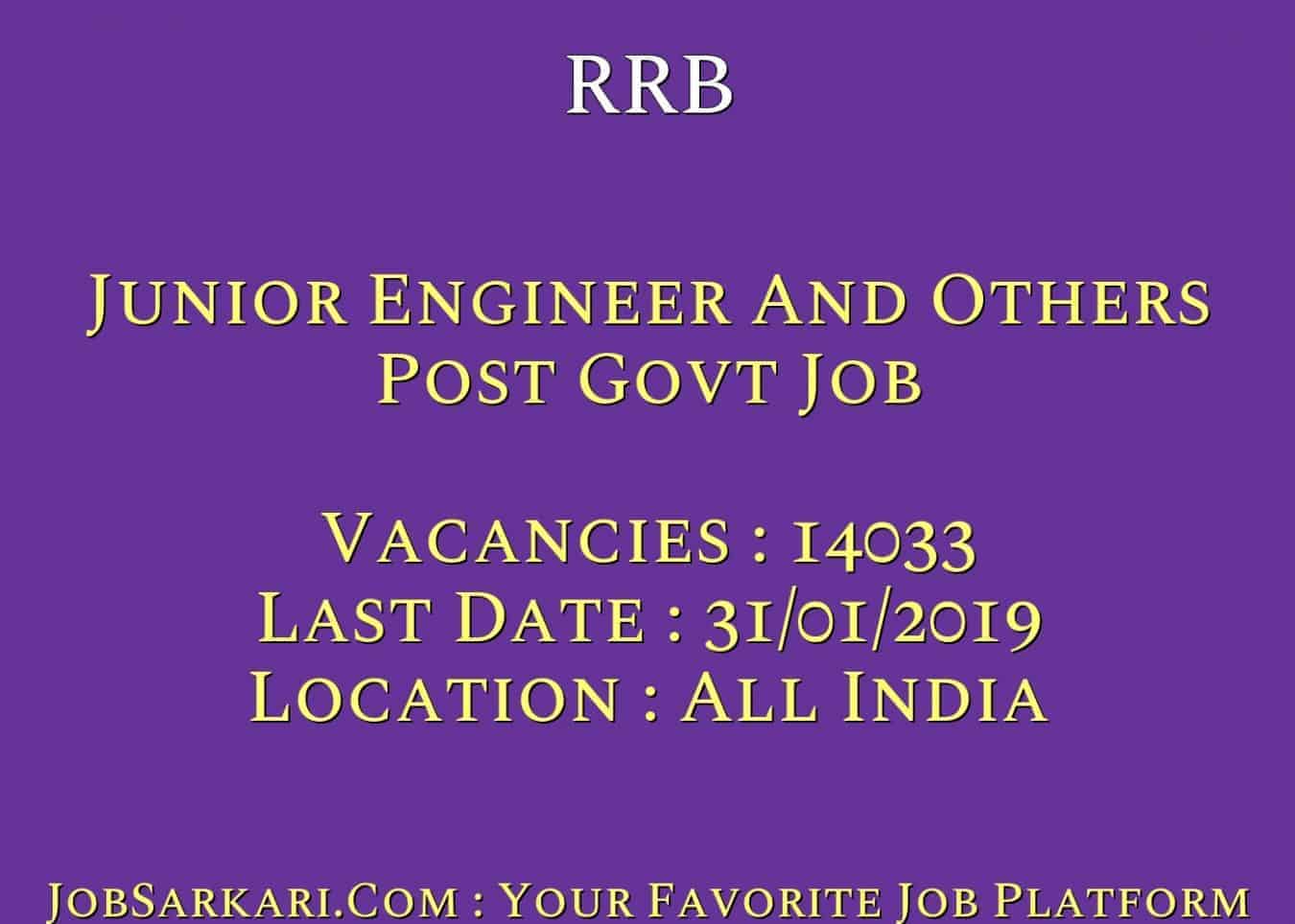 RRB Recruitment 2018 For Junior Engineer And Others Post Govt Job