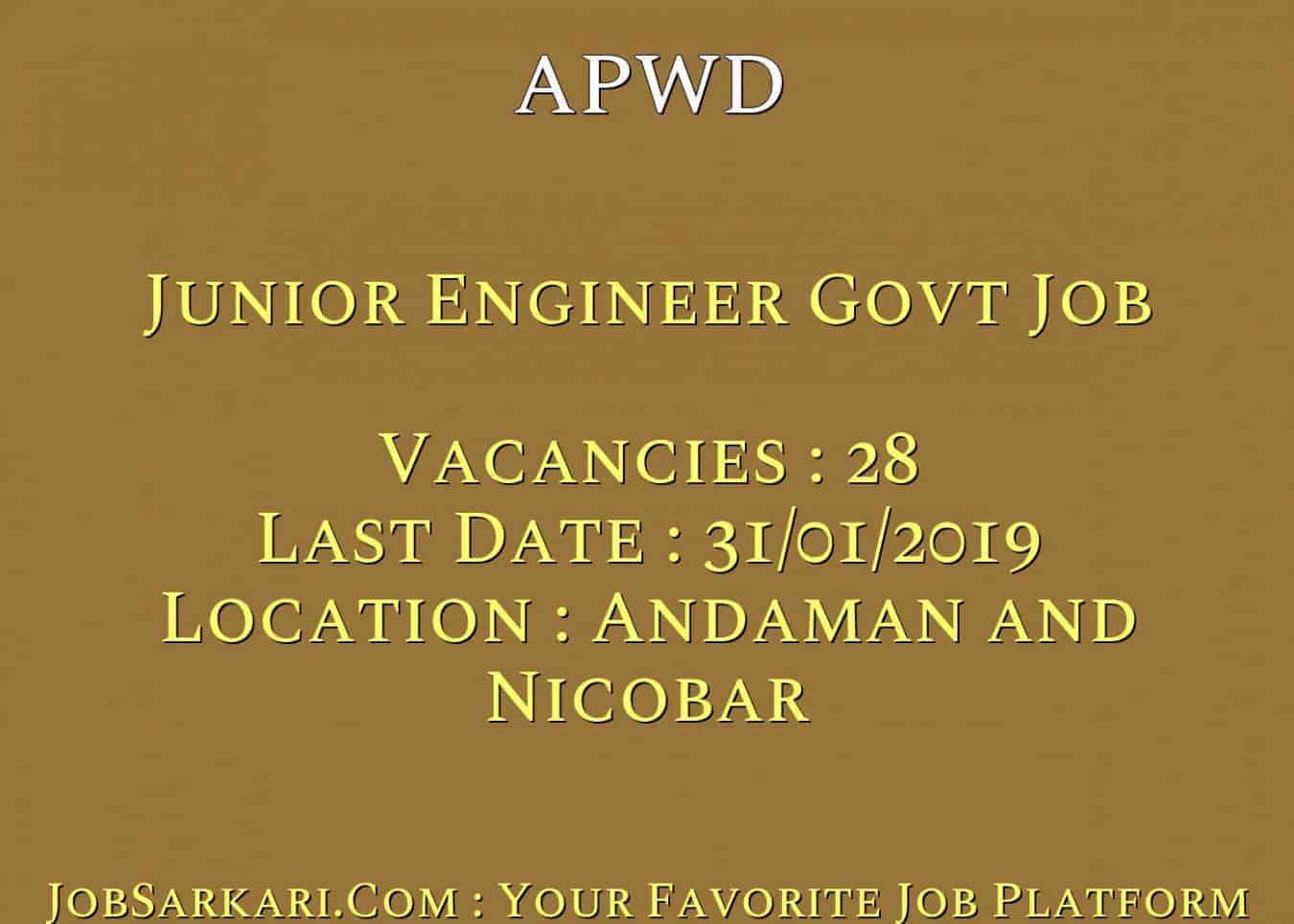 APWD Recruitment 2019 For Junior Engineer Govt Job