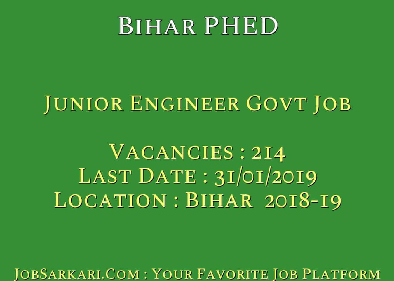 Bihar PHED Recruitment 2019 For Junior Engineer Govt Job