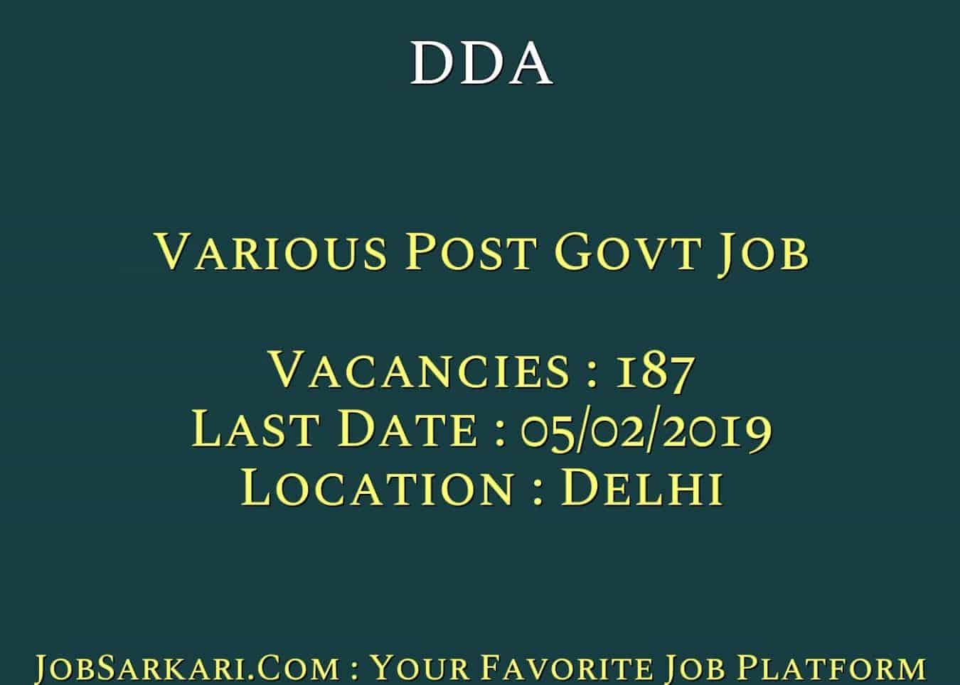 DDA Recruitment 2018 For Various Post Govt Job