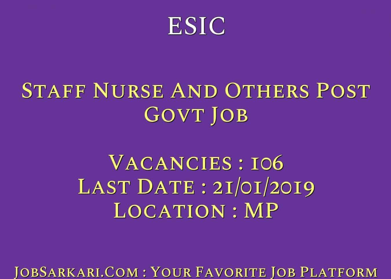 ESIC Recruitment 2018 For Staff Nurse And Others Post Govt Job