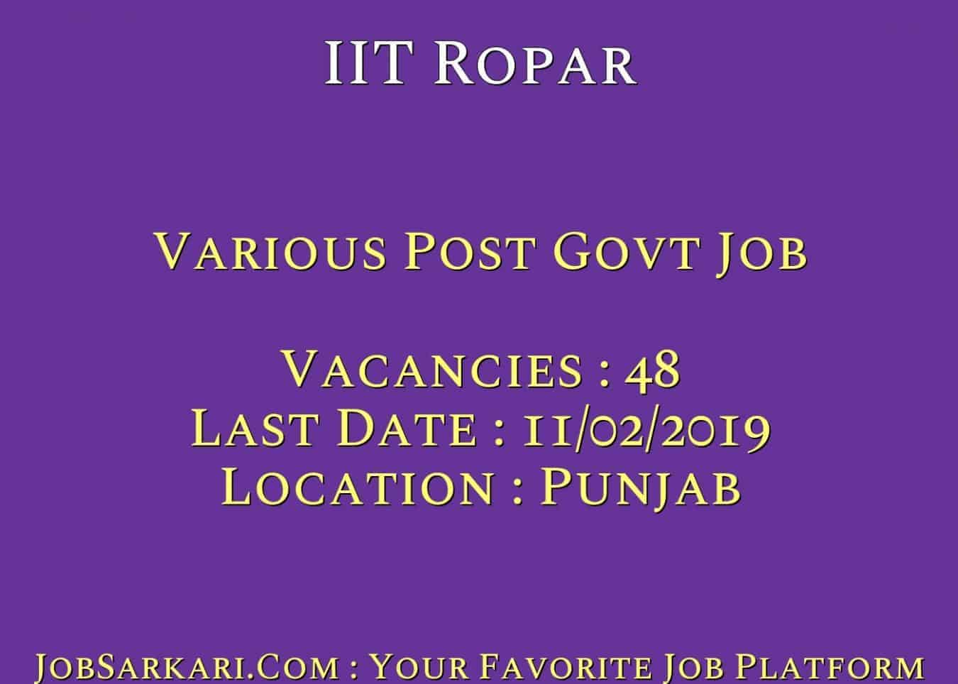 IIT Ropar Recruitment 2019 For Various Post Govt Job
