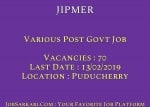 JIPMER Recruitment 2019 For Various Post Govt Job