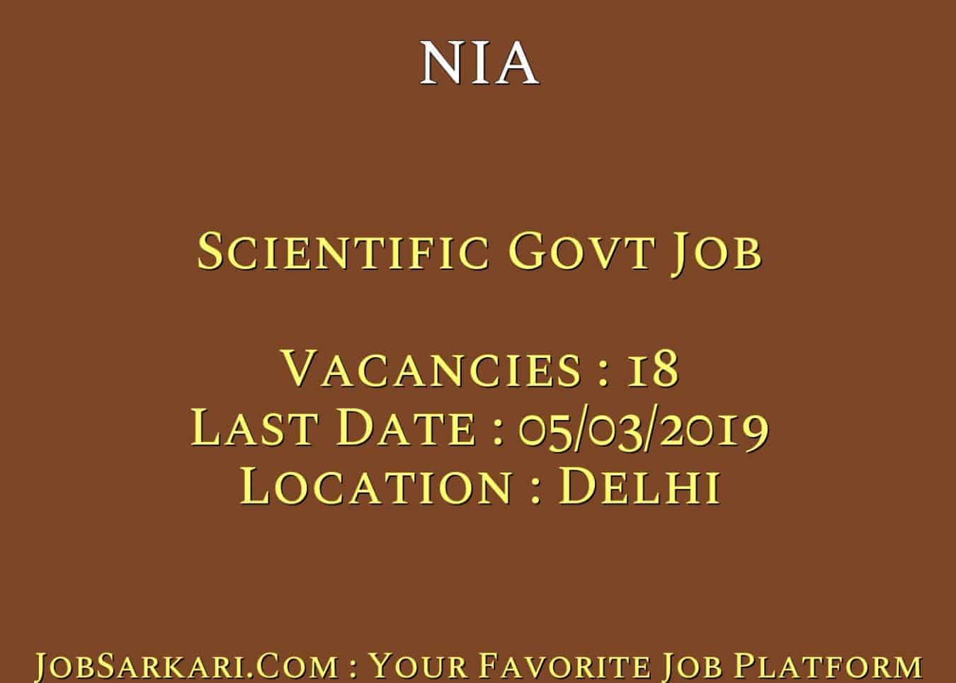 NIA Recruitment 2019 For Scientific Govt Job