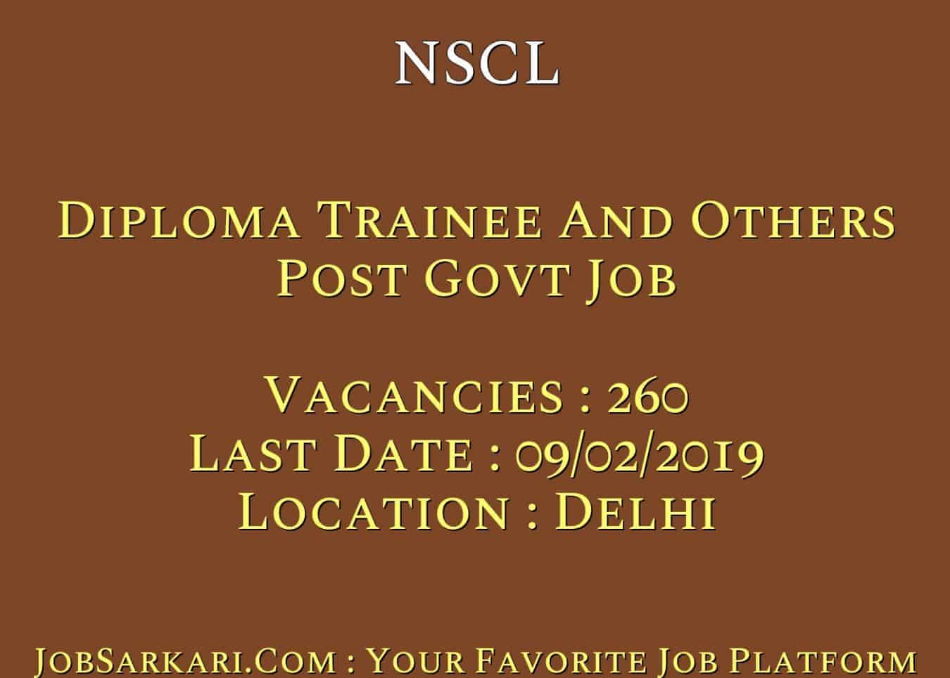NSCL Recruitment 2019 For Diploma Trainee And Others Post Govt Job