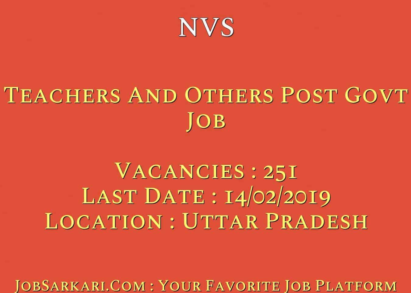 NVS Recruitment 2019 For Teachers And Others Post Govt Job