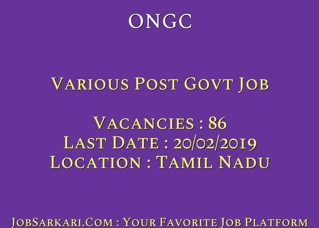 ONGC Recruitment 2019 For Various Post Govt Job