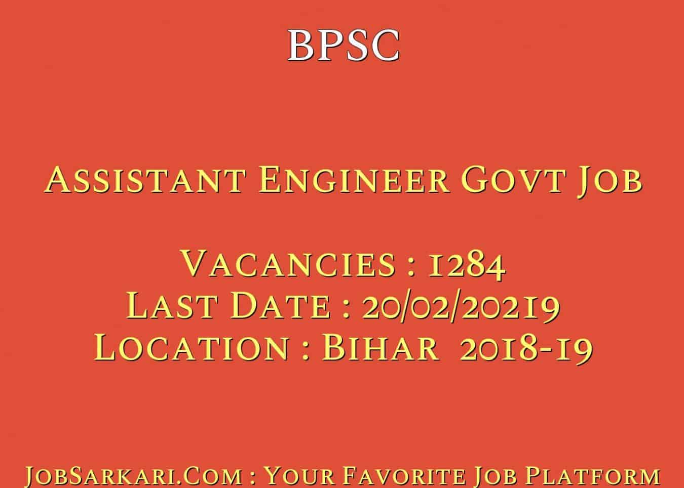BPSC Recruitment 2019 For Assistant Engineer Govt Job