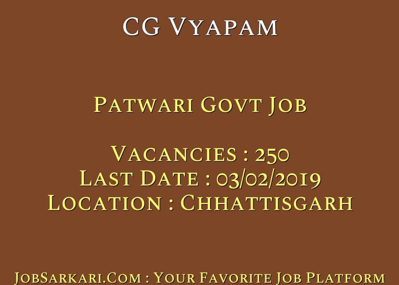 CG Vyapam Recruitment 2019 For Patwari Govt Job