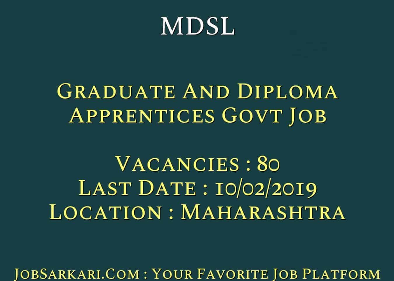MDSL Recruitment 2019 For Graduate And Diploma Apprentices Govt Job