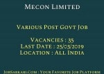 Mecon Limited Recruitment 2019 For Various Post Govt Job