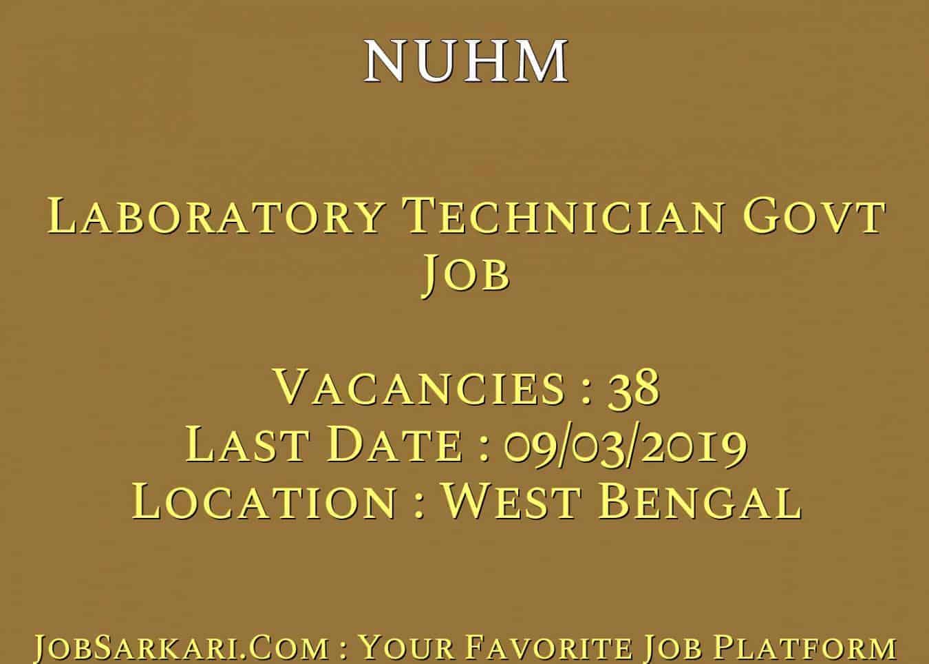 NUHM Recruitment 2019 For Laboratory Technician Govt Job