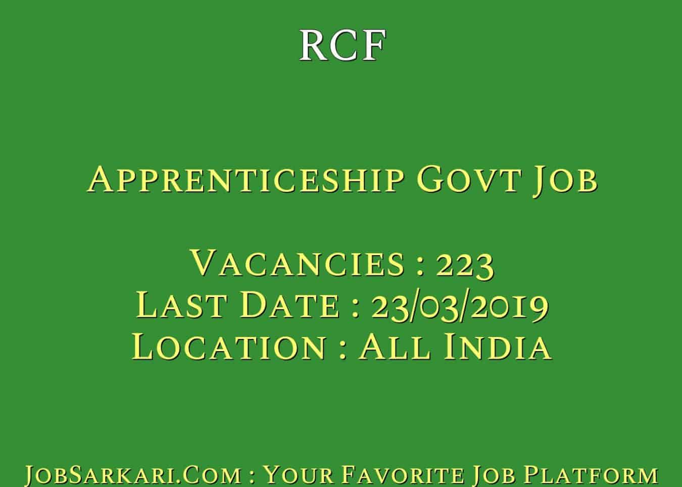 RCF Recruitment 2019 For Apprenticeship Govt Job