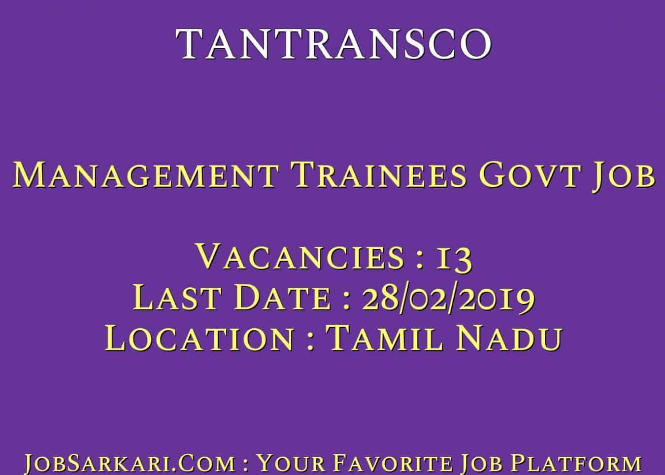 TANTRANSCO Recruitment 2019 For Management Trainees Govt Job