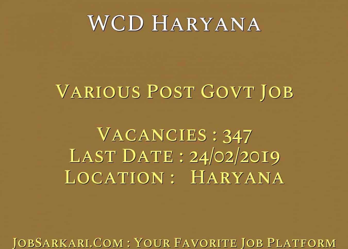 WCD Haryana Recruitment 2019 For Various Post Govt Job