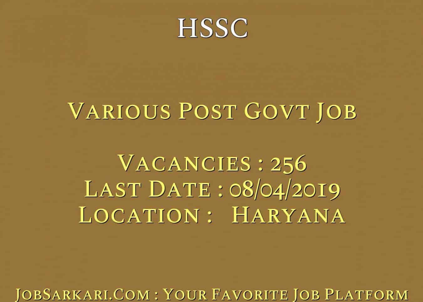 HSSC Recruitment 2019 For Various Post Govt Job