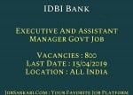 IDBI Bank Recruitment 2019 For Executive And Assistant Manager Govt Job