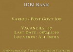 IDBI Bank Recruitment 2019 For Various Post Govt Job