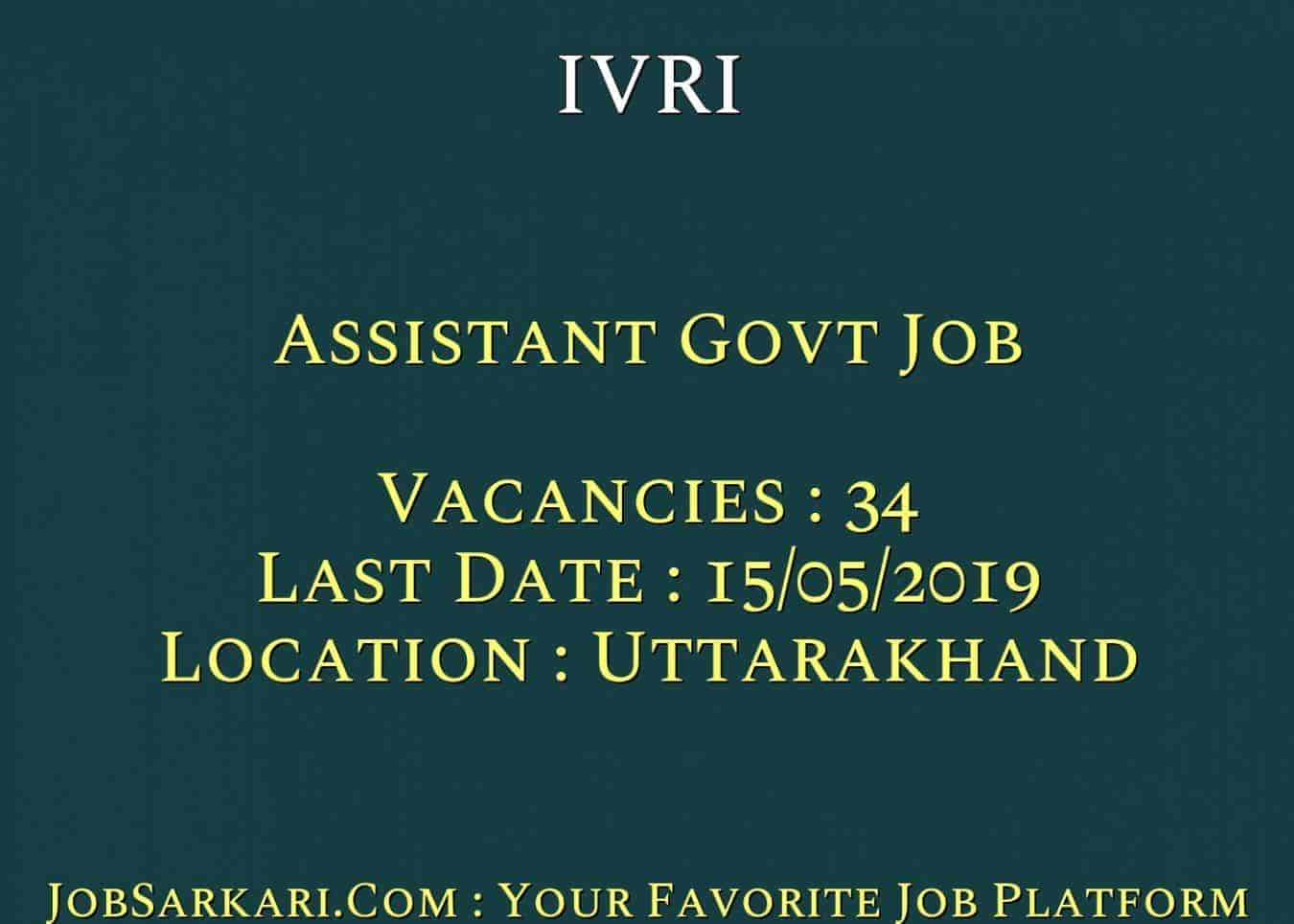IVRI Recruitment 2019 For Assistant Govt Job
