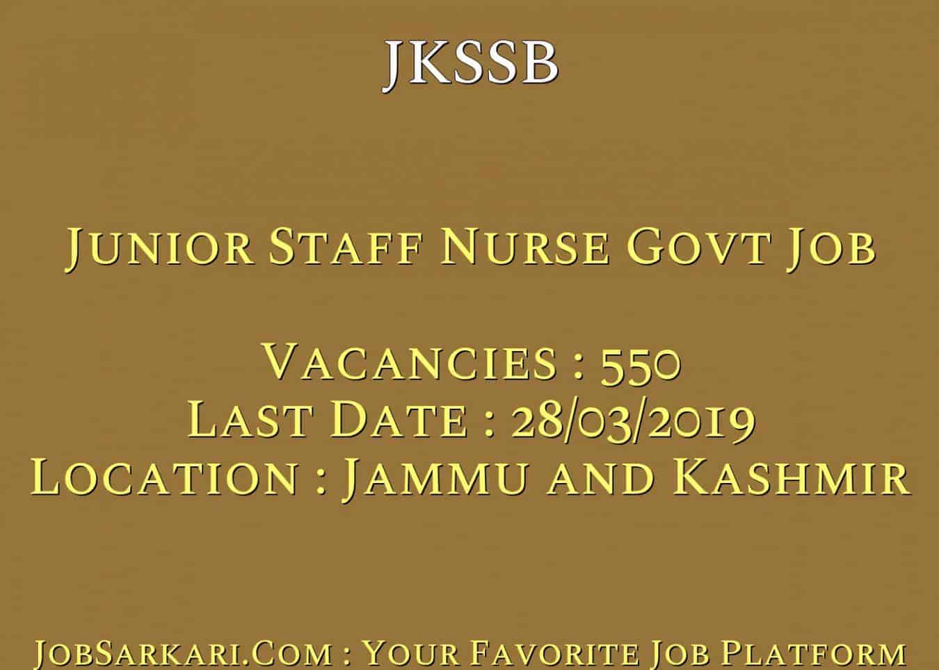 JKSSB Recruitment 2019 For Junior Staff Nurse  Govt Job