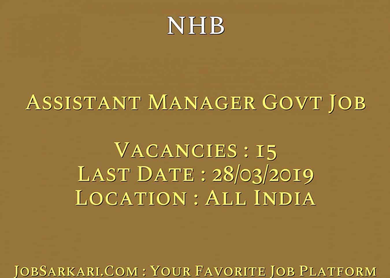 NHB Recruitment 2019 For Assistant Manager Govt Job