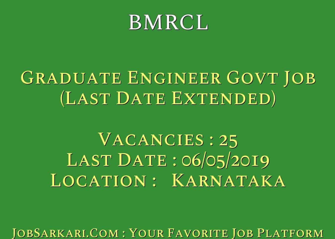 BMRCL Recruitment 2019 For Graduate Engineer Govt Job