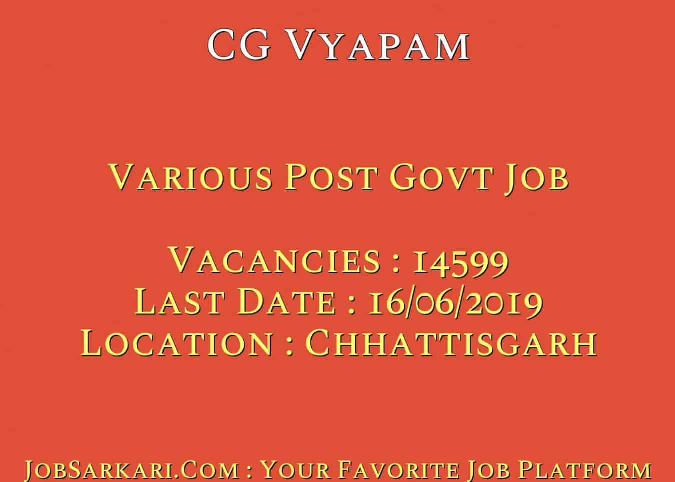 CG Vyapam Recruitment 2019 For Various Post Govt Job