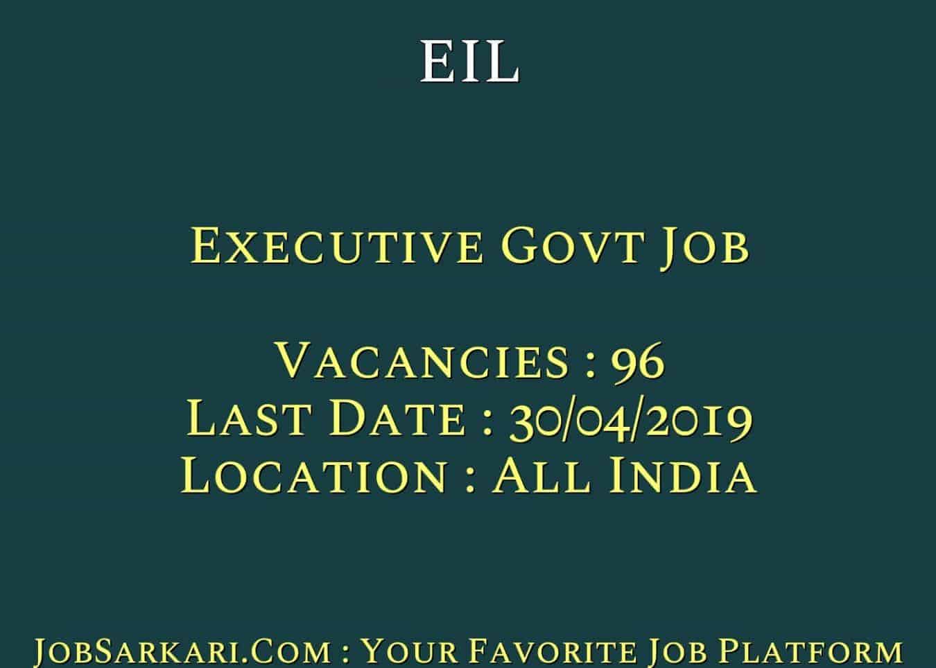 EIL Recruitment 2019 For Executive Govt Job