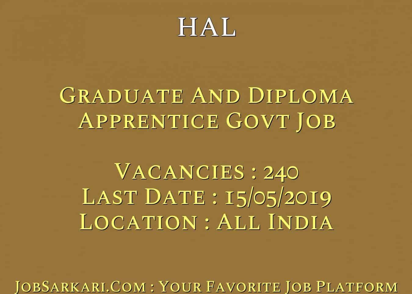 HAL Recruitment 2019 For Graduate And Diploma Apprentice Govt Job
