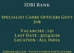 IDBI Bank Recruitment 2019 For Specialist Cadre Officers Govt Job