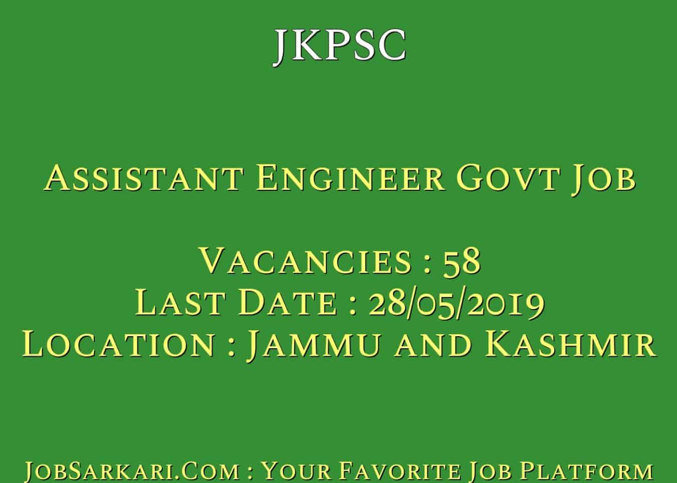 JKPSC Recruitment 2019 For Assistant Engineer Govt Job