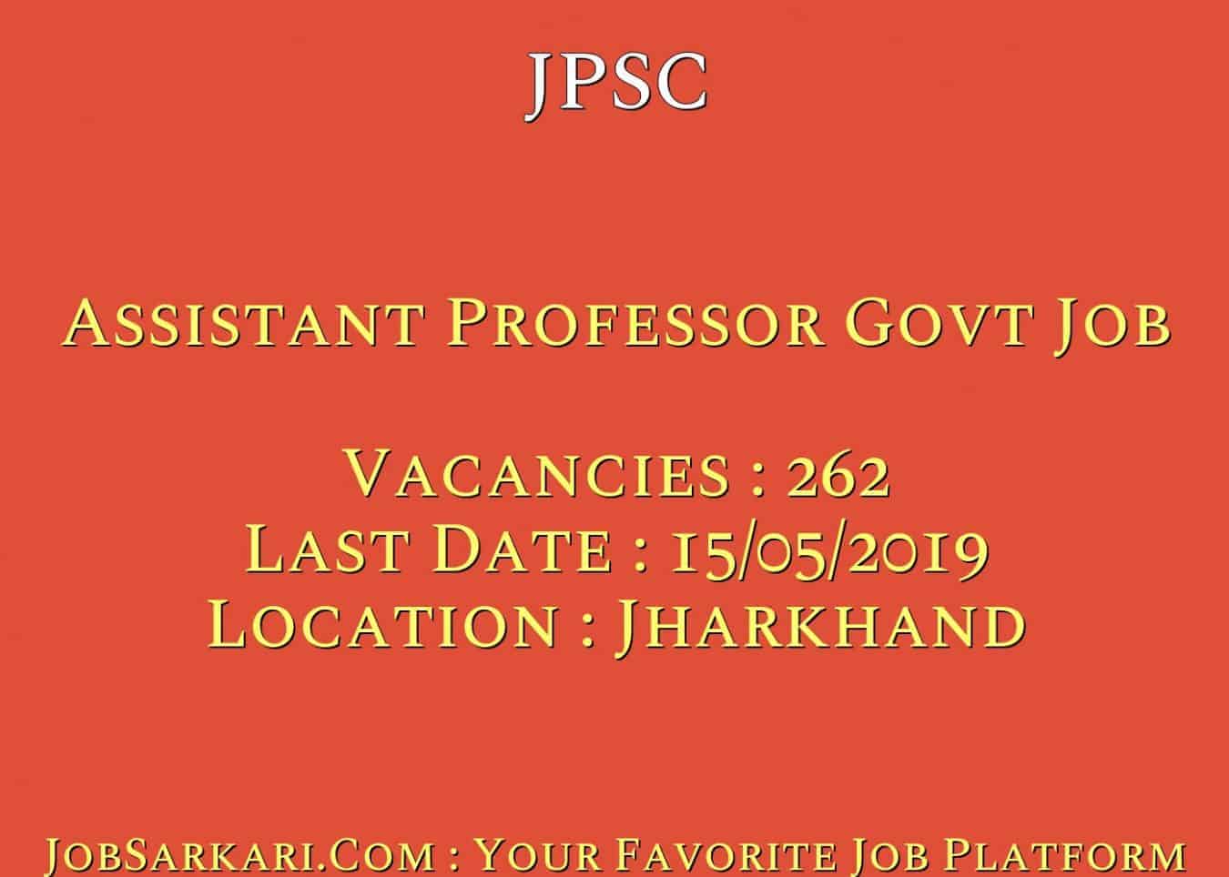 JPSC Recruitment 2019 For Assistant Professor Govt Job