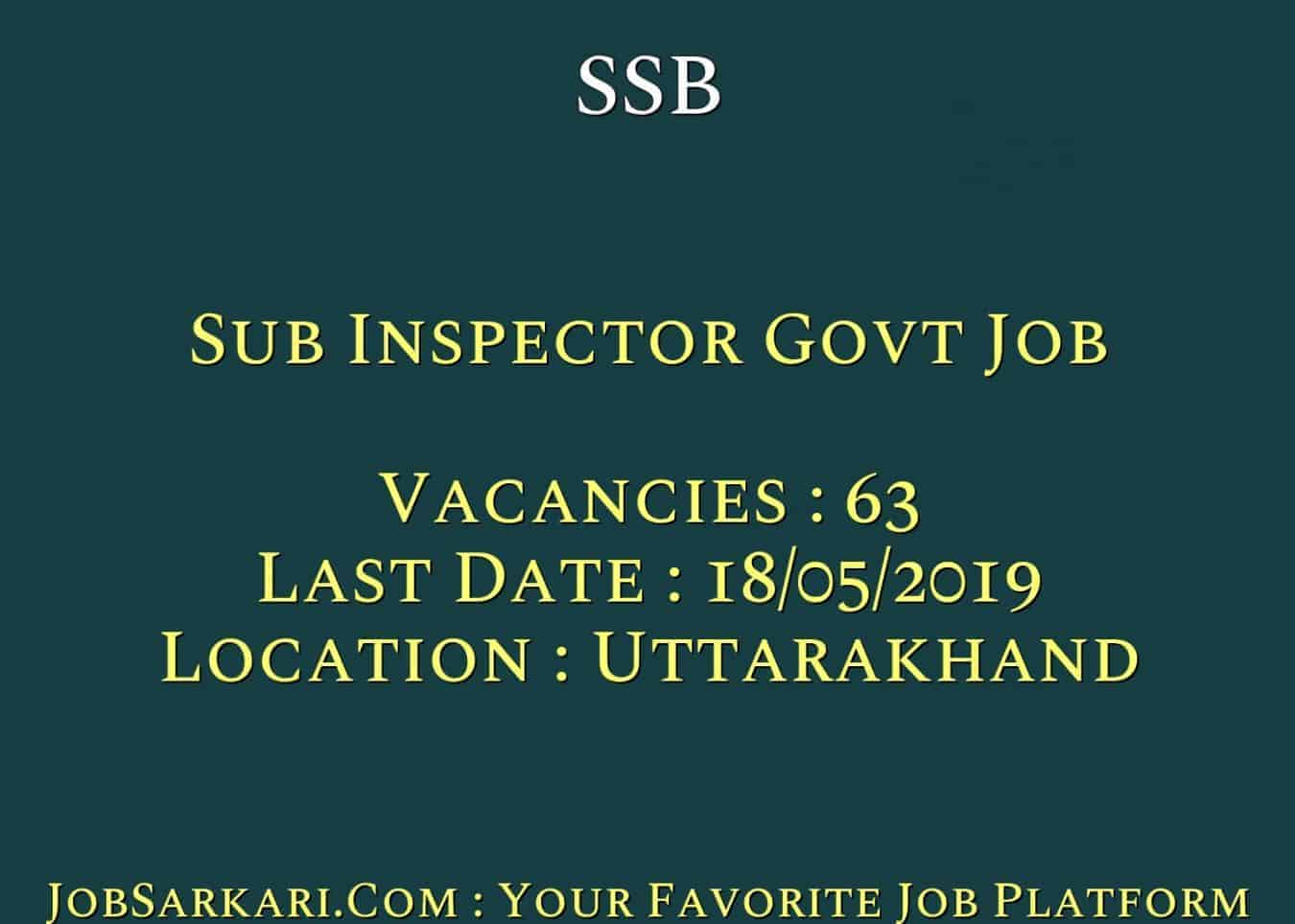 SSB Recruitment 2019 For Sub Inspector Govt Job