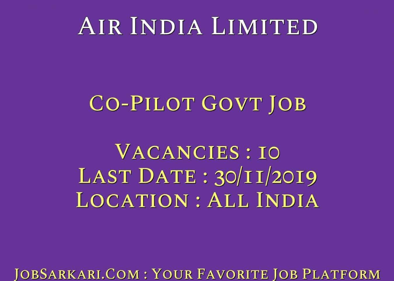 Air India Limited Recruitment 2019 For Co-Pilot Govt Job