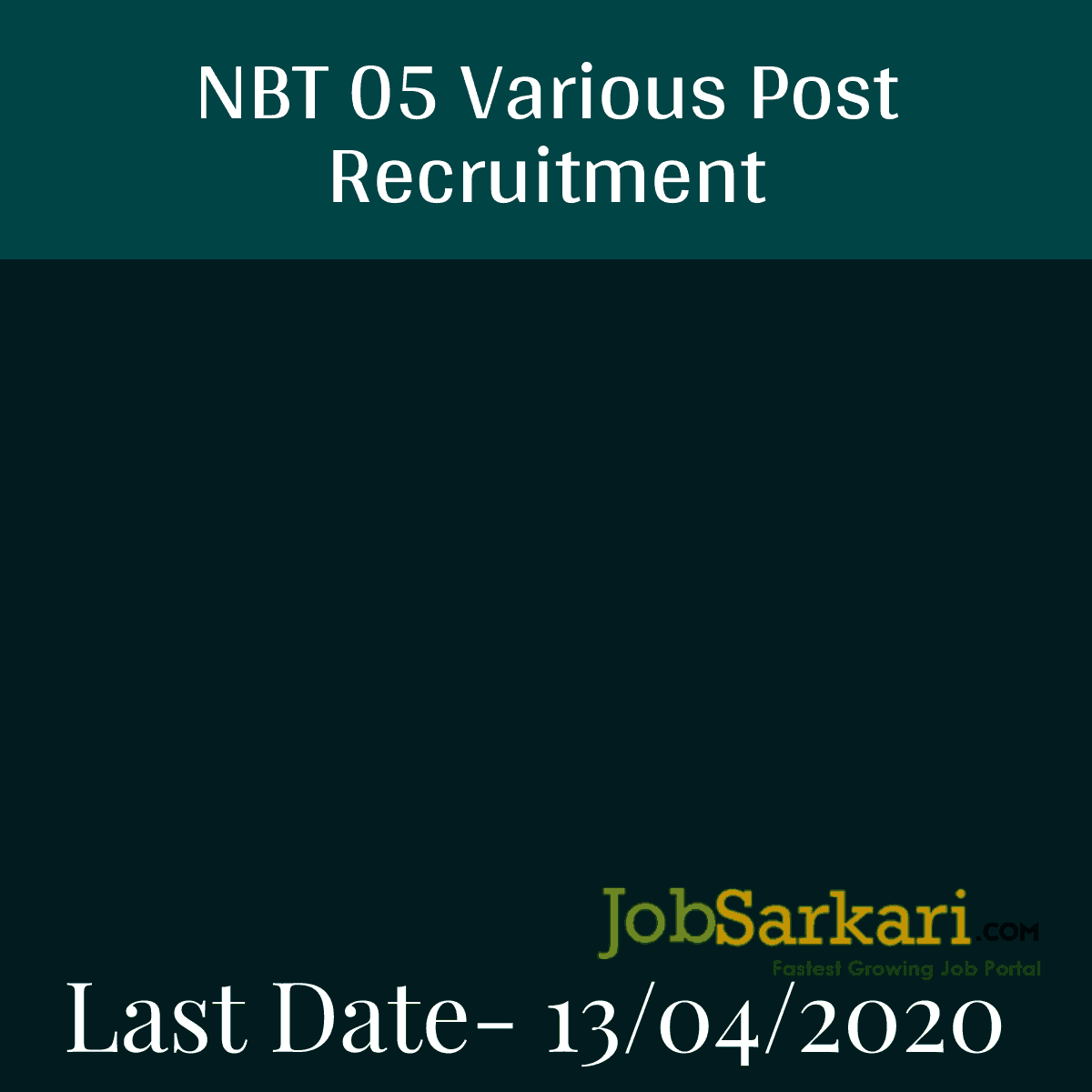 NBT Recruitment 2020 For Various Post
