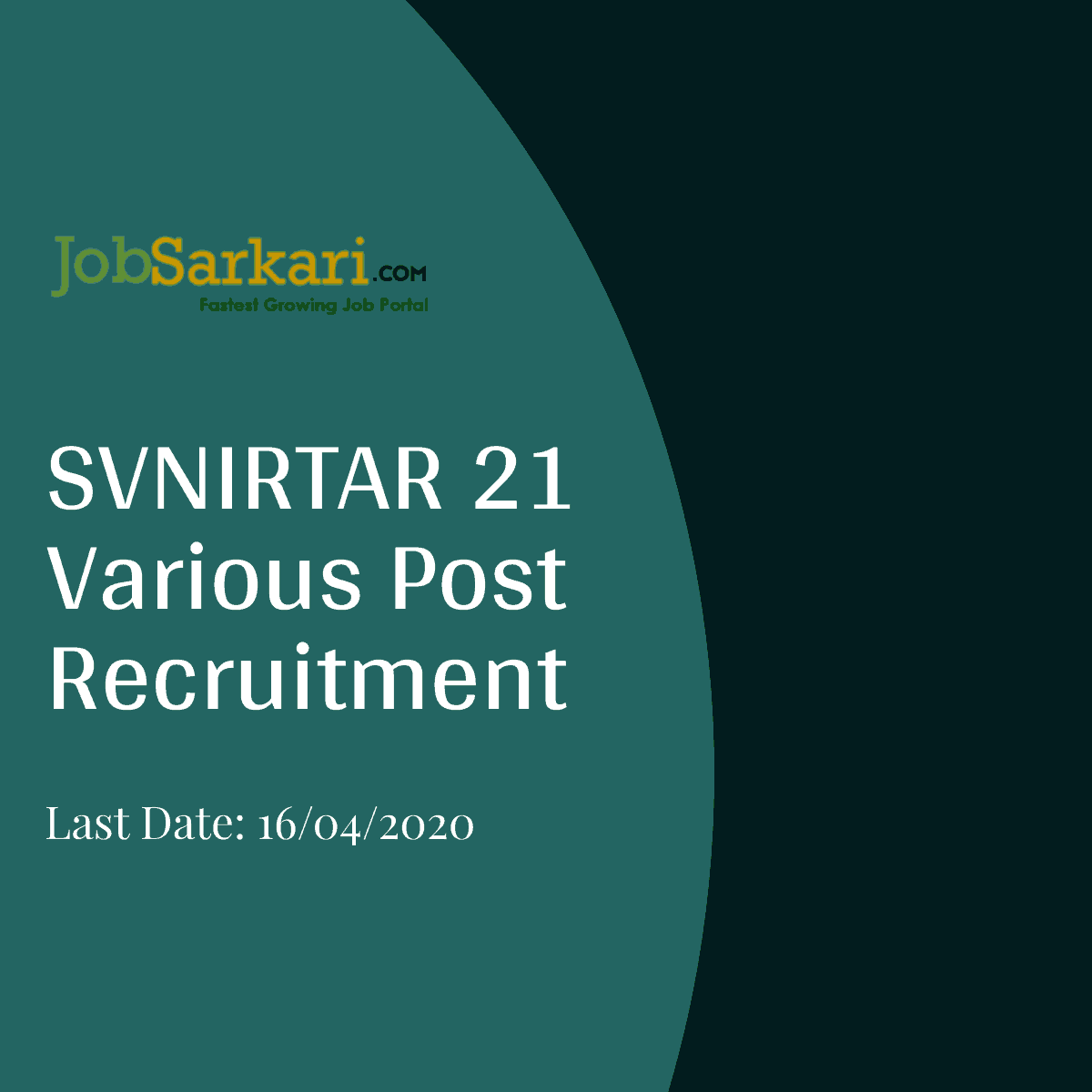 SVNIRTAR Recruitment 2020 For Various Post