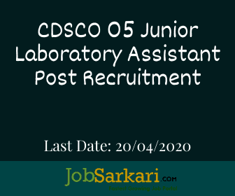 CDSCO Recruitment 2020 For Junior Laboratory Assistant Post