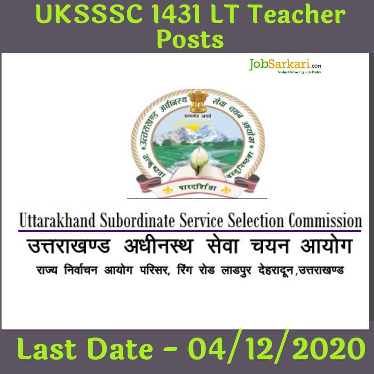UKSSSC 1431 LT Teacher Posts
