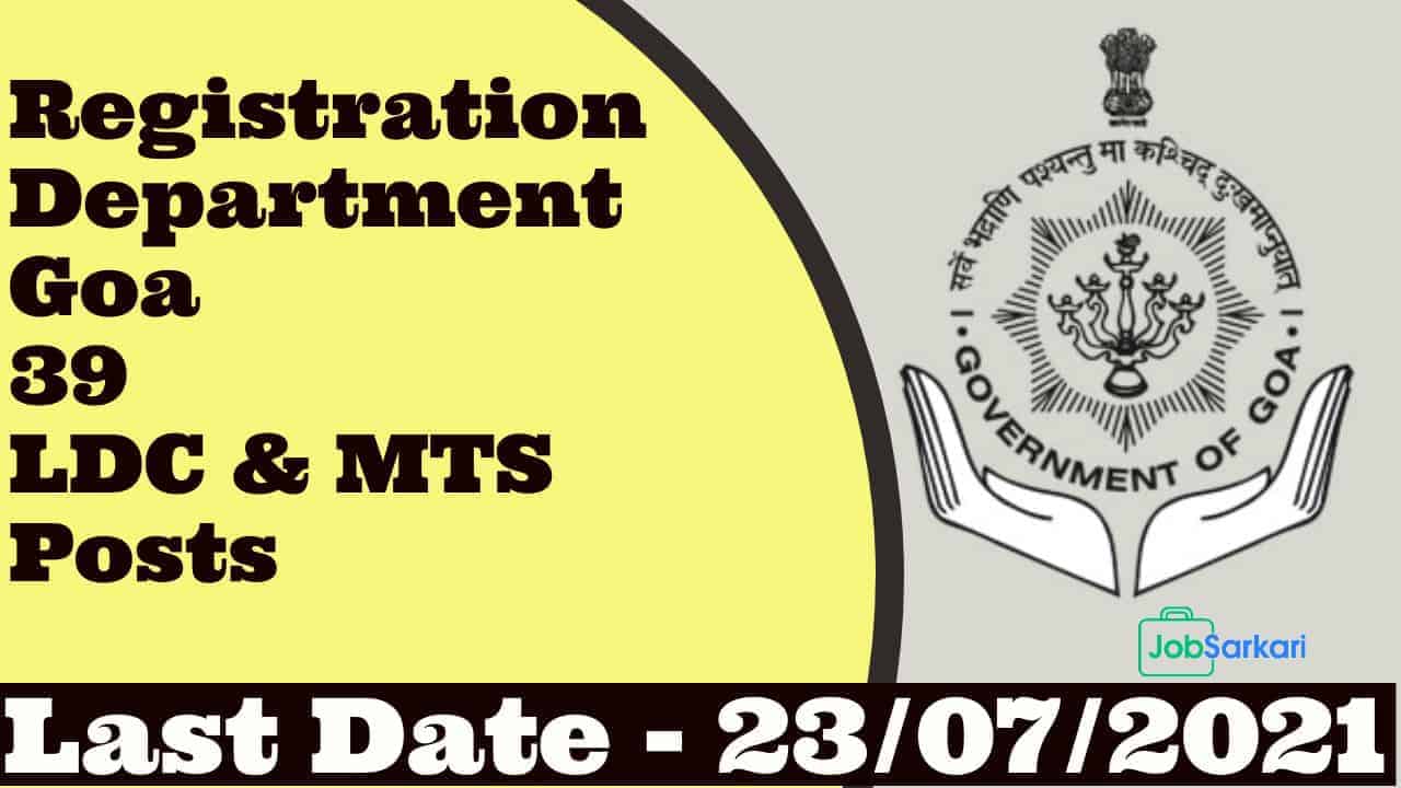 Registration Department Goa LDC & MTS Posts