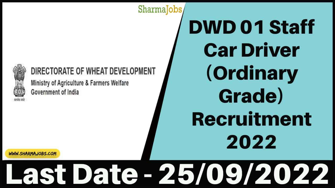 DWD 01 Staff Car Driver (Ordinary Grade) Recruitment 2022