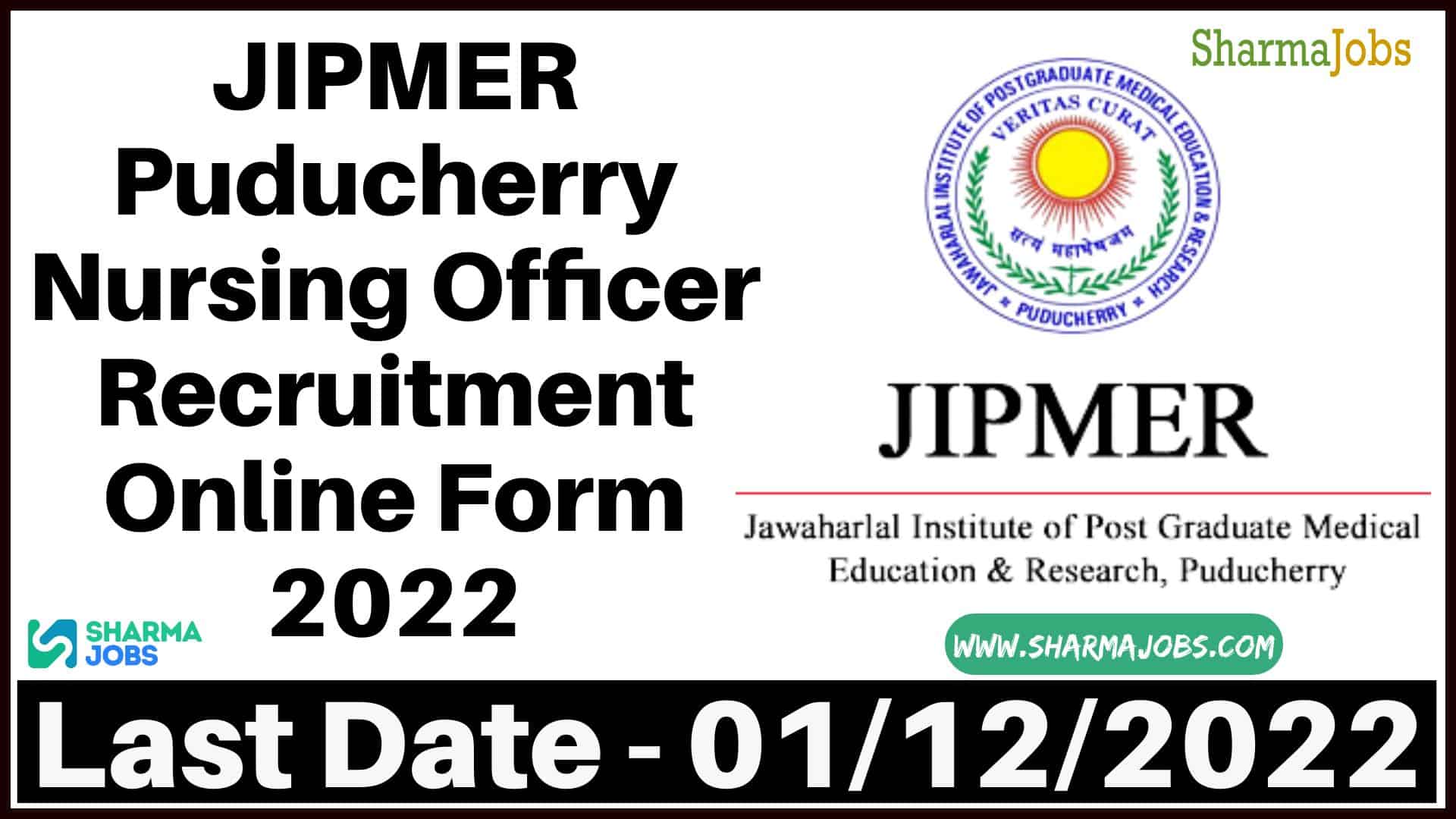 JIPMER Puducherry Nursing Officer Recruitment Online Form 2022