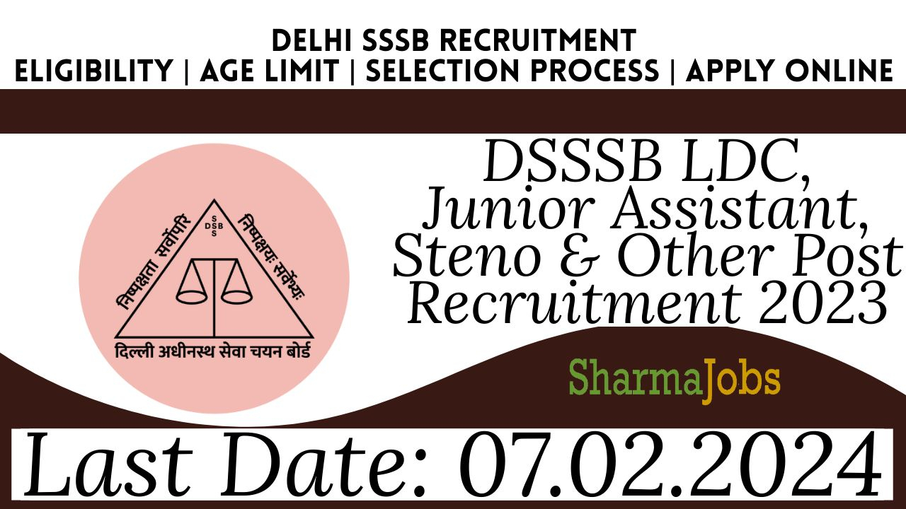 DSSSB LDC, Junior Assistant, Steno & Other Post Recruitment 2023