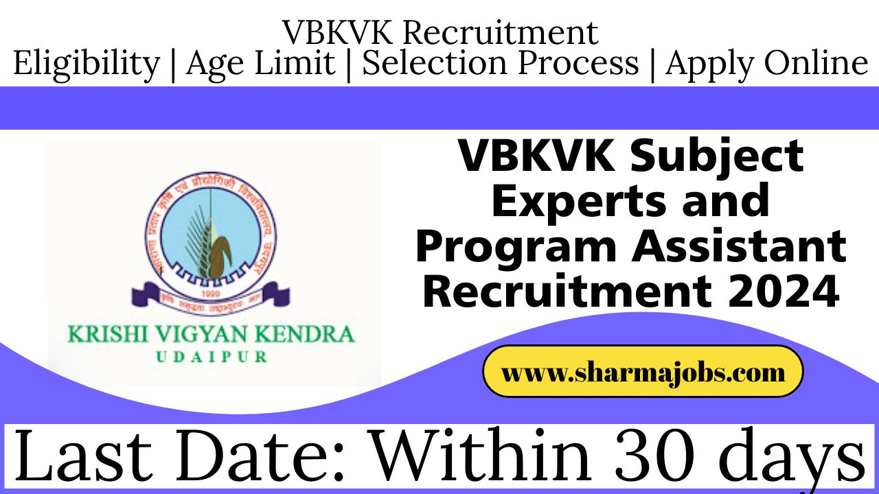 VBKVK Subject Experts and Program Assistant Recruitment 2024