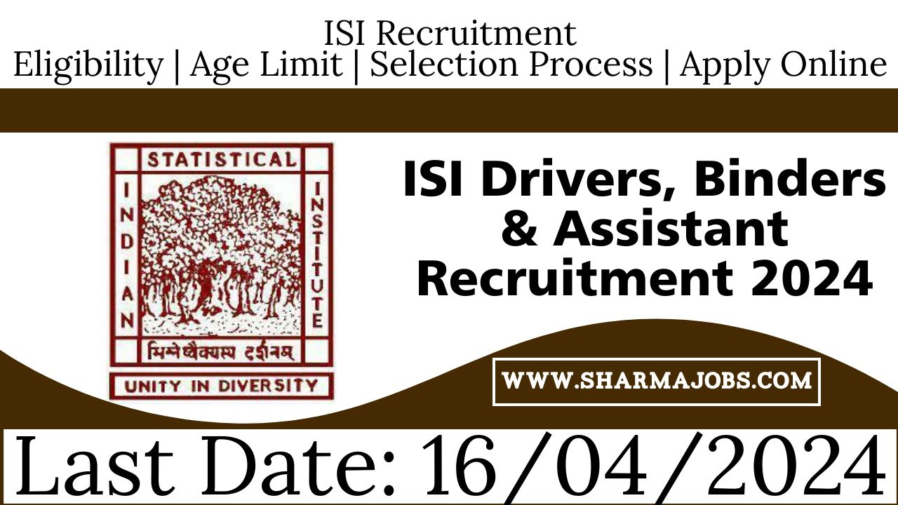 ISI Drivers, Binders & Assistant Recruitment 2024